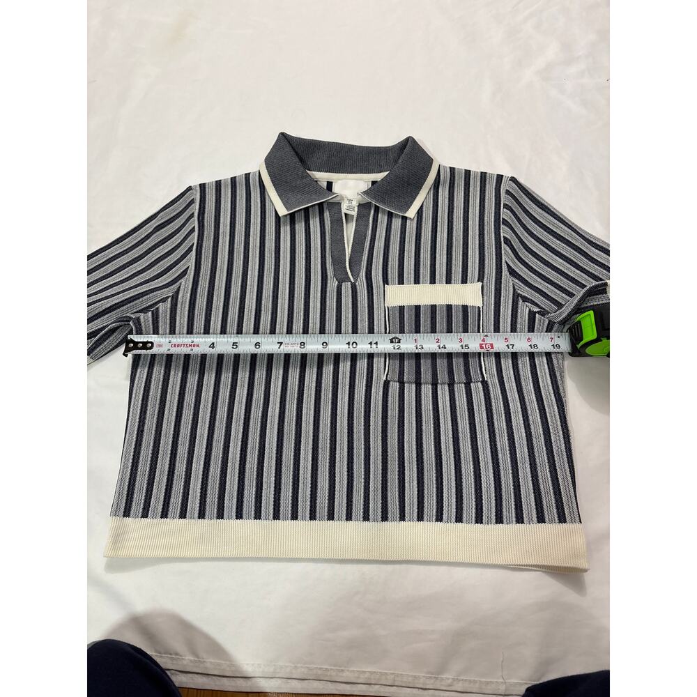 H&M Womens Medium Structured Coastal Nautical Preppy Academia Striped Top Blouse - Picture 6 of 6